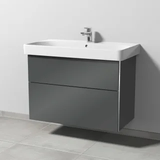 Sanipa 3way Waschtischunterbau zu Geberit Smyle Square Waschtisch mit 2 Auszügen, Anthrazit-Glanz BS67179