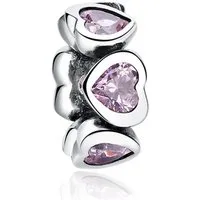 PANDACHARMS Bead Rosa Herzen Zwischenelement Charm, 925er Sterling Silber mit Zirkonia