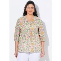 Ulla Popken Tunika Bluse Blüten A-Linie V-Ausschnitt 3/4-Arm