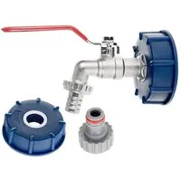 Garronda Absperrventil IBC Adapter S60x6 mit Auslaufhahn1/2 Zoll und Nippel GD-0209, (Absperrventil), 1x Schlauchanschluss, 1x Anschluss für Schnellkupplung