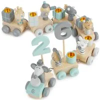 BIECO Kerzenhalter Bieco Holz Geburtstagszug Scandi Look 0-99 Jahre Zahlenzug 31 tlg.