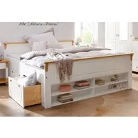 OTTO home Massivholzbett Tessin, Stauraumbett, Landhausstil, Schubladen optional, rustikal (Breite/Belastbarkeit 180cm/220 KG, 140cm/180 KG), zertifizierte Kiefer, Kassetten-Optik, stabile Qualität