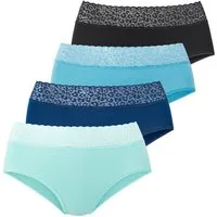 LASCANA Taillenslip (4er Pack) aus elastischer Baumwolle mit Leo-Spitze am Bund