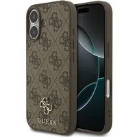 Guess Handyhülle Case iPhone 17 MagSafe Kunstleder braun Logo goldfarben 6,3 Zoll, Kantenschutz