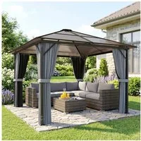 Outsunny Pavillon mit Seitenteilen, PC Dach, mit 4 Seitenteilen, (Partyzelt, Gartenpavillon), für Garten, Balkon, Grau