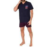 Normann Pyjama Normann Herren kurzarm Schlafanzug Shorty mit karierter Hose