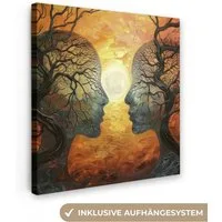 OneMillionCanvasses® Leinwandbild Bäume - Gesichter - Sonne - Kunst, Fotodruck (1 St), Wandbild, Deko Schlafzimmer Wohnzimmer Flur 20x20 cm