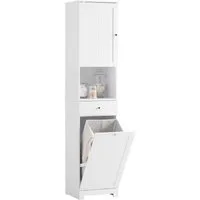 SoBuy Badkommode BZR216, Badezimmerschrank Badschrank mit Wäschekorb Badezimmermöbel, Hochschrank mit Schublade, verstellbare Ablagen, Wäschekorb Badezimmer