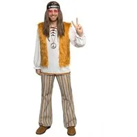 Metamorph Hippie-Kostüm Hippie Kostüm Mann Fasching Karnevalskostüm Herren, Hippiekostüm mit Schnürhemd und Fellweste