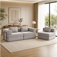 Leawin Sofa Sofas Wohnzimmer, 3-Sitzer Sofa mit Bettfunktion aus Cord, Modulares Schlafsofa, flexibel und bequem mit Kissen