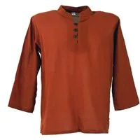 Guru-Shop Hemd & Shirt Yoga Hemd, Goa Hemd mit Knopfleiste - rost Ethno Style, alternative Bekleidung