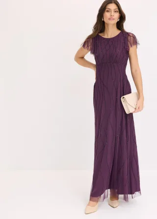 bonprix Maxikleid aus zartem Tüll mit Perlenstickerei, lila, Gr.46, Modern und feminin: Abendkleid in Maxi-Länge aus zartem Tüll mit Perlenstickerei