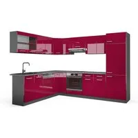 Vicco Winkelküche R-Line, Rot Hochglanz/Anthrazit, 287 x 227 cm, AP Anthrazit
