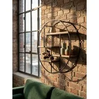 KADIMA DESIGN Wandregal Wandregal 70x70x18 cm Mango Massivholz / Metall Hängeregal Rund, Bücherregal Wand, Kleines Design Schweberegal Industrial, Regal Hängend Wohnzimmer
