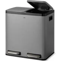 KHG Mülltrennsystem Mülleimer Grün pulverbeschichtet 30 Liter (2x15 L) Trittmechanismus, Metallgehäuse mit Griffmulden, herausnehmbare Kunststoff-Inneneimer