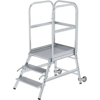 Munk Podesttreppe einseitig begehbar mit Rollen und Griffen Aluminium geriffelt - 056103