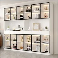 Merax Standvitrine Matt Glasvitrine mit LED-Beleuchtung und Stauraum (30x120x200 cm, 2-St., Standregal Schrank Vitrine) Vitrine mit 6 Türen, 3 Schubladen, schwarzem Rahmen und Glas-Fronten