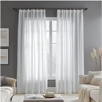 Deconovo Vorhang Voile Leinenoptik Gardinen mit Kräuselband Gardinenschal Weiß 2er Set, Luftige Vorhänge Dekoschal Transparent Vorhang Wohnzimmer einfarbig