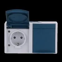 Steckdose CEE 7/3 Typ F, 2-fach, mit erhöhtem Berührungsschutz, Aufputz, 16 Ampere, 250 Volt blau, Retail