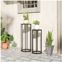 Outsunny Blumenständer hexagonale (Pflanzenregal, 2 St., Pflanzenständer), für Garten Balkon Deko, Schwarz
