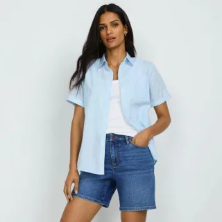 Recover Jeansshorts für Damen in Petite-Größe, Damen, size: petite, Blau, Elasthan/Baumwoll-Mischung/Polyester-Mischung, by Lands' End