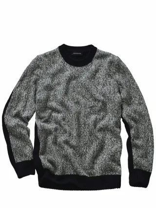 Mey & Edlich Herren Narrativ-Pullover Schwarz 66 % Wolle 19 % Baumwolle, 15 % Polyamid