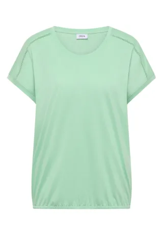Cecil - T-Shirt mit V-Neck und Spitzendetail grün - Gr. - XXL