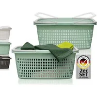 Hausfelder Wäschekorb Wäschewanne 58x37x25cm (Jadegrün, 2 Körbe, 35 l) (Set, 2 St., 2 x Wäschekorb), mit klappbaren Henkeln, mit Griffen, 35 Liter