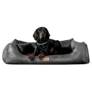 Tierlando ALBERTO ORTHO Orthopädisches Hundebett mit Velours Vintage schwarz/ graphit 1 m, 25 cm, 75 cm