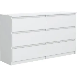Mobelsta Kommode, Weiß, Holzwerkstoff, Teilmassiv,Strukturbuche, 6 Schubladen, 120x78.5x39 cm, Wohnzimmer, Kommoden & Sideboards, Kommoden