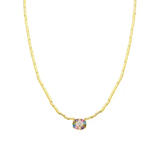 Luxenter Halskette aus 925er Sterlingsilber mit mehrfarbigen Zirkonia-Steinen, 18 Karat Gelbgold-Finish – Mezay