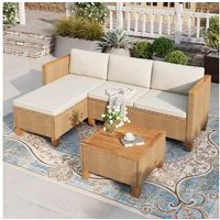 PHI VILLA Gartenlounge-Set, (3 Teilig Gartenmöbel Set Balkonmöbel Rattan Lounge, 1 Chaiselongue, 1 Zweisitzer-Sofa und 1 Kleiner Couchtisch), 4 Personen Terassenmöbel Außen Gartensofa