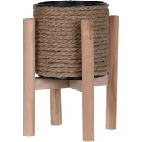 Progarden Blumentopf, Blumentopf mit Ständer 14,5x23cm Metall Jute Holz 1 Stück Braun