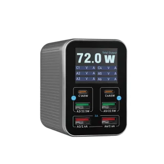 RELIFE Q4 72W 6-Port USB C Charging Station 65W PD QC 3.0 Fast Charger Adapter With TFT HD Color Screen