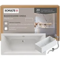 Schulte Badewanne Rechteck Onda, 170x75 cm Sanitäracryl Weiß Komplett-Set mit Wannenträger und Ablauf