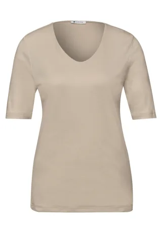 Street One - Basic T-Shirt mit blickdichter Front cotton beige - Gr. - 36