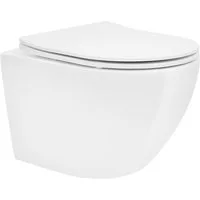 LuxeBath Tiefspül-WC Spülrandloses Hänge WC Keramik mit WC-Sitz abnehmbar Softclose, Toilette Weiß mit Nano Beschichtung kurz Tiefspüler Lotus Effekt