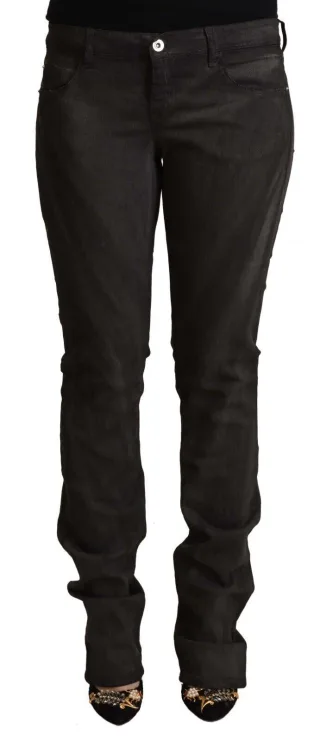 Costume National Damen schwarze Baumwolle Mid Waist Skinny Pants
