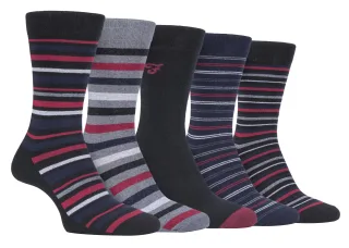 Farah - 5er-Pack Herren dünne atmungsaktive klassische gestreifte gemusterte weiche Baumwolle Kleid Socken - FCS271BLKBER (gestreift)