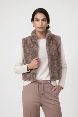 monari - Kunstfellweste mit Reißverschluss taupe - Gr. - 46
