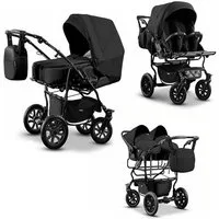 BabyMerc Zwillings-Kombikinderwagen City Twin 4 in 1 inkl. Sportsitze, Autositze und Zubehör in 2 Farben