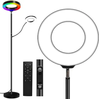 Elfeland 36W Two-Head Floor Lamp With Remote Control RGB & 2700K~6500K Color Temperature Adjustable Brightness Readind L
