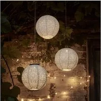 Lights4fun Dekohänger 3er Set Tyvek Solar Lampions weiß