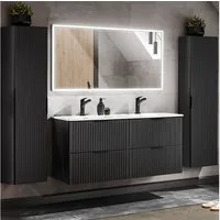 Lomadox Badmöbel-Set ADELAIDE-56-BLACK, (Spar-Set, 4-St), mit 121cm Waschtisch in matt schwarz mit Rillenoptik 220/200/46 cm