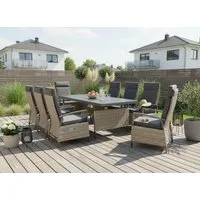 KONIFERA Garten-Essgruppe New Monaco, (Set, 17-tlg., 8x Sessel, 8x Auflagen, 1x Tisch), bestehend aus 8 Stühlen, 8 Sitzauflagen und 1 Tisch