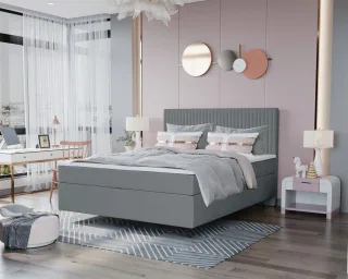 Boxspringbett Schlafzimmerbett ROCIO Nr.2 Premium 180x200cm in Stoff Grau