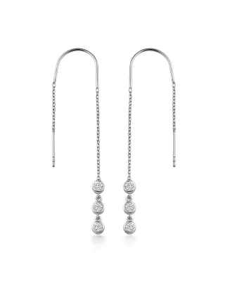 Dkeniz Ohrhänger 925/- Sterling Silber rhodiniert Glänzend 8cm Zirkonia Weiß