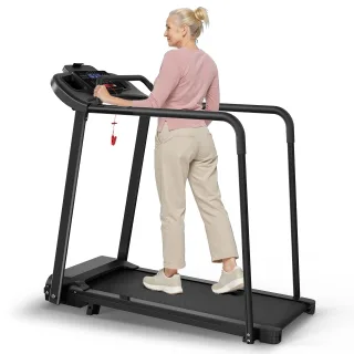 [EU Direct] Bominfit JK1609L-3 Elderly Rehabilitation Treadmill with 5% Incline, Senior Walking Walker with Safety Handr