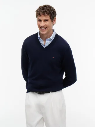 PIMA ORG CTN CASHMERE V NECK Navy Blue - Gr. - XXXL