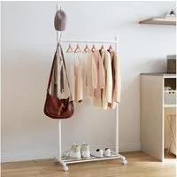 HOMCOM Kleiderständer Garderobenständer, Schuhablage, Schlafzimmer, Waschküche, (61 cm Stange, 1 St., 4 Räder, Metallrahmen), viel Platz, Weiß